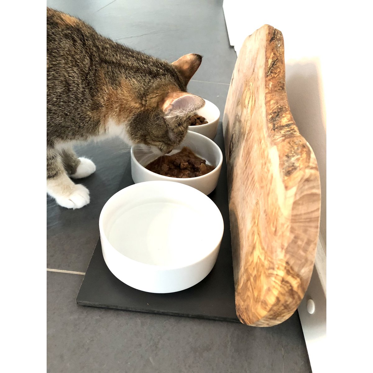 Prachtig voerstation van olijfhout