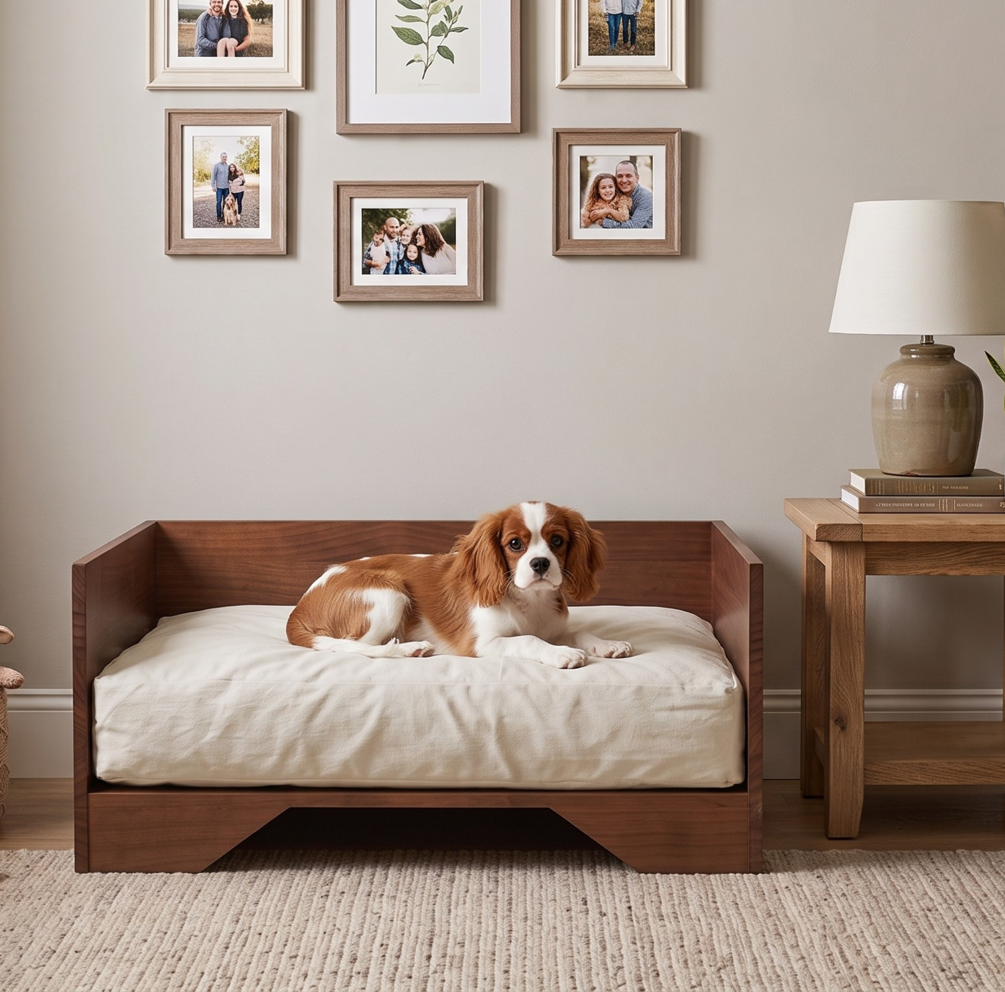 Luxe houten honden- en kattenmand met zacht uitneembaar kussen
